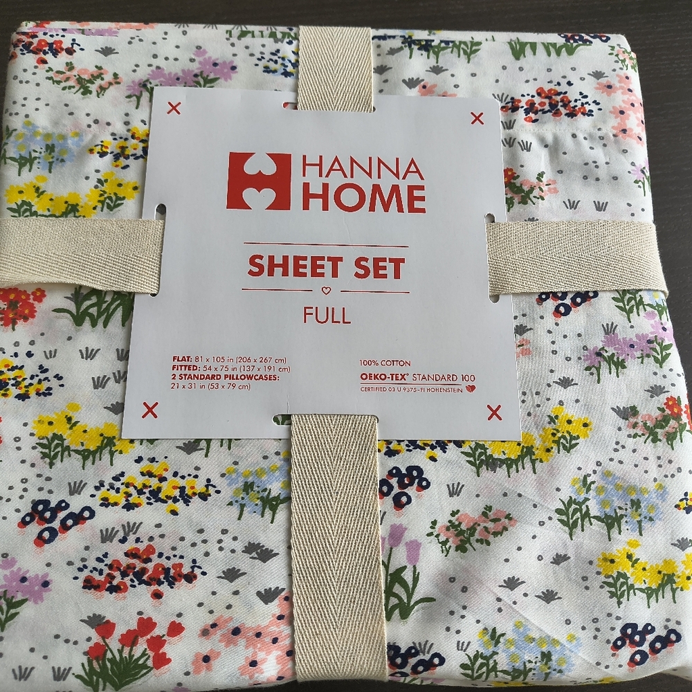 Hanna Andersson Home Floral Full Sheet Set - White and Multicolor
